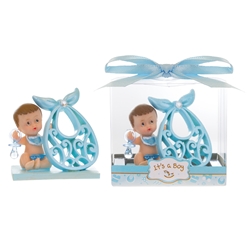 Mega Favors - Baby Holding Large Bib Poly Resin in Gift Box - Blue