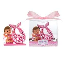 Mega Favors - Baby Holding Large Bib Poly Resin in Gift Box - Pink