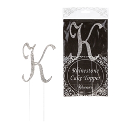Mega Crafts - Sparkling Rhinestone Letter Cake Topper - K Silver
