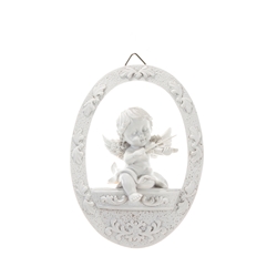 Mega Favors - Baby Angel Sitting on Balcony Wall Plaque - White