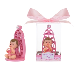 Mega Favors - Baby Sitting with Baby Bottle Poly Resin in Gift Box - Pink