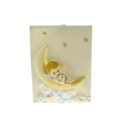 Mega Favors - Baby Laying on Moon Poly Resin Plaque - Blue