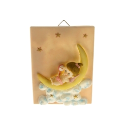 Mega Favors - Baby Laying on Moon Poly Resin Plaque - Pink