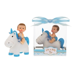 Mega Favors - Baby Sitting on Unicorn Poly Resin in Gift Box - Blue