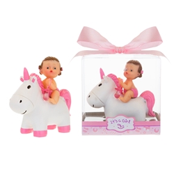 Mega Favors - Baby Sitting on Unicorn Poly Resin in Gift Box - Pink