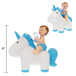 Mega Favors - 8" Baby Sitting on Unicorn Poly Resin - Blue
