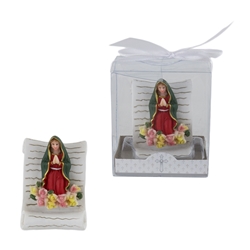 Mega Favors - Lady Guadalupe Standing in Front of Scroll Poly Resin in Gift Box