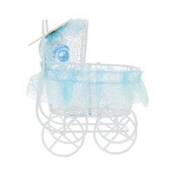 Mega Crafts - Small Metal Baby Carriage with Lace - Blue