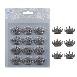 Mega Crafts - 12 pcs Crown with Rhinestones Poly Resin Embellishments - Silver