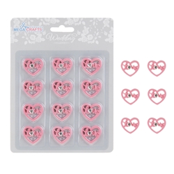 Mega Crafts - 12 pcs Hearts with Love Poly Resin Embellishments - Pink