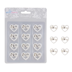 Mega Crafts - 12 pcs Hearts with Love Poly Resin Embellishments - White
