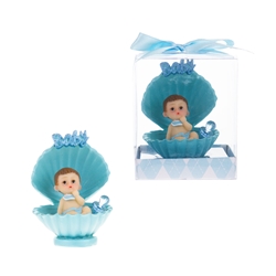 Mega Favors - Baby Sitting in Clam Shell with Pacifier Poly Resin in Gift Box - Blue