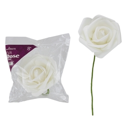 Mega Crafts - 8" EVA Rose Flower with Stem - White