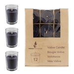Mega Candles - 12 pcs Unscented Poured Votive Glass Container Candle in Box - Black