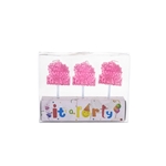 3 pcs Baby Stroller Party Pick Candle in Clear Box - Pink