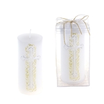 Religious Cross Pillar Candle in Gift Box - Gold