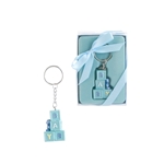 Mega Favors - Baby Blocks with Teddy Bear Poly Resin Key Chain in Gift Box - Blue