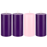 Mega Candles - 4 pcs 3" x 6" Unscented Advent Pillar Candle - Assorted