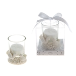 Pair of Doves on Roses Poly Resin Candle Set in Gift Box - White