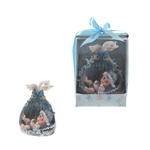 Mega Favors - Baby in a Basket with Swan Poly Resin in Designer Box - Blue