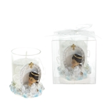 Mega Favors - Ethnic Baby Angel Praying on Clouds Poly Resin Candle Set in Clear Box - Pink