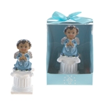 Mega Favors - Ethnic Baby Angel Praying on Pillar Poly Resin in Designer Box - Blue