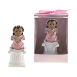 Mega Favors - Ethnic Baby Angel Praying on Pillar Poly Resin in Designer Box - Pink