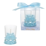 Ship Wheel Poly Resin Candle Set in Gift Box - Blue