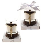 Mega Favors - Jesus on Cross Poly Resin Candle Set in Gift Box - White