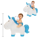 Mega Favors - 6" Baby Sitting on Unicorn Poly Resin - Blue