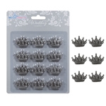 Mega Crafts - 12 pcs Crown with Rhinestones Poly Resin Embellishments - Silver