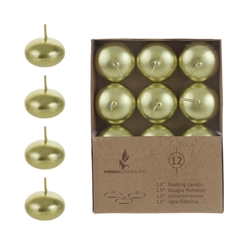 Mega Candles - 12 pcs 1.5" Unscented Floating Disc Candle in Brown Box - Gold