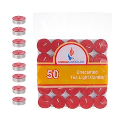 Mega Candles - 50 pcs Unscented Tea Light Candle in Bag - Red