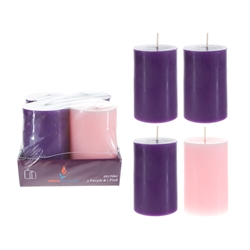 Mega Candles - 4 pcs 2" x 3" Unscented Advent Pillar Candle - Asst