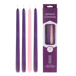 Mega Candles - 4 pcs 12" Unscented Advent Taper Candle - Asst