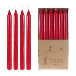 Mega Candles -12 pcs 10" Unscented Straight Taper Candle in Brown Box - Red