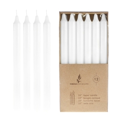 Mega Candles - 12 pcs 10" Unscented Straight Taper Candle in Brown Box - White