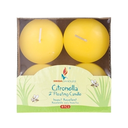 Mega Candles - 4 pcs 2" Citronella Floating Disc Candle in Designer Box - Yellow