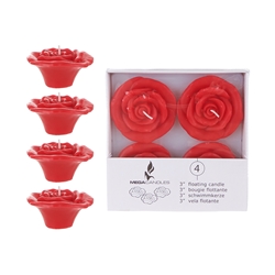 Mega Candles - 4 pcs 3" Unscented Floating Flower Candle in White Box - Red