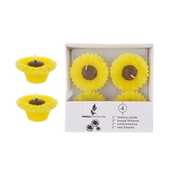 Mega Candles - 4 pcs 2" Unscented Floating Sun Flower Candle in White Box - Yellow