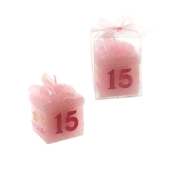 Mega Candles -Sweet 15 Keepsake Box Candle in Clear Box - Pink