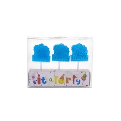 Mega Candles - 3 pcs Baby Stroller Party Pick Candle in Clear Box - Blue