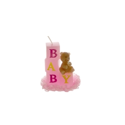 Mega Candles - Baby Block with Teddy Bear Candle in Gift Box - Pink
