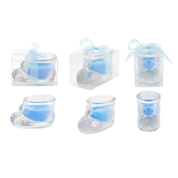 Mega Candles -Glass Baby Shoe Scented Candle in Gift Box - Blue