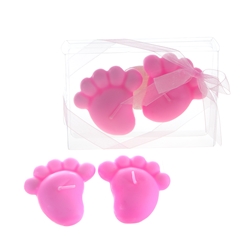 Mega Candles - Baby Footprints Floating Candle in Clear Box - Pink