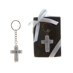 Mega Favors - Religious Cross Poly Resin Key Chain in Gift Box - Silver