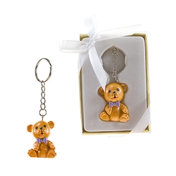 Mega Favors  -Teddy Bear Poly Resin Key Chain in Gift Box - Yellow