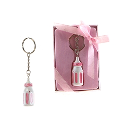 Mega Favors - Baby Bottle Poly Resin Key Chain in Gift Box - Pink
