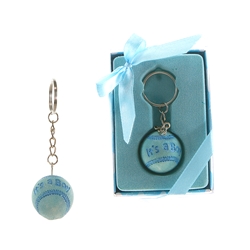 Mega Favors - Baby Baseball Poly Resin Key Chain in Gift Box - Blue