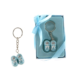 Mega Favors - Pair of Baby Shoes Poly Resin Key Chain in Gift Box - Blue